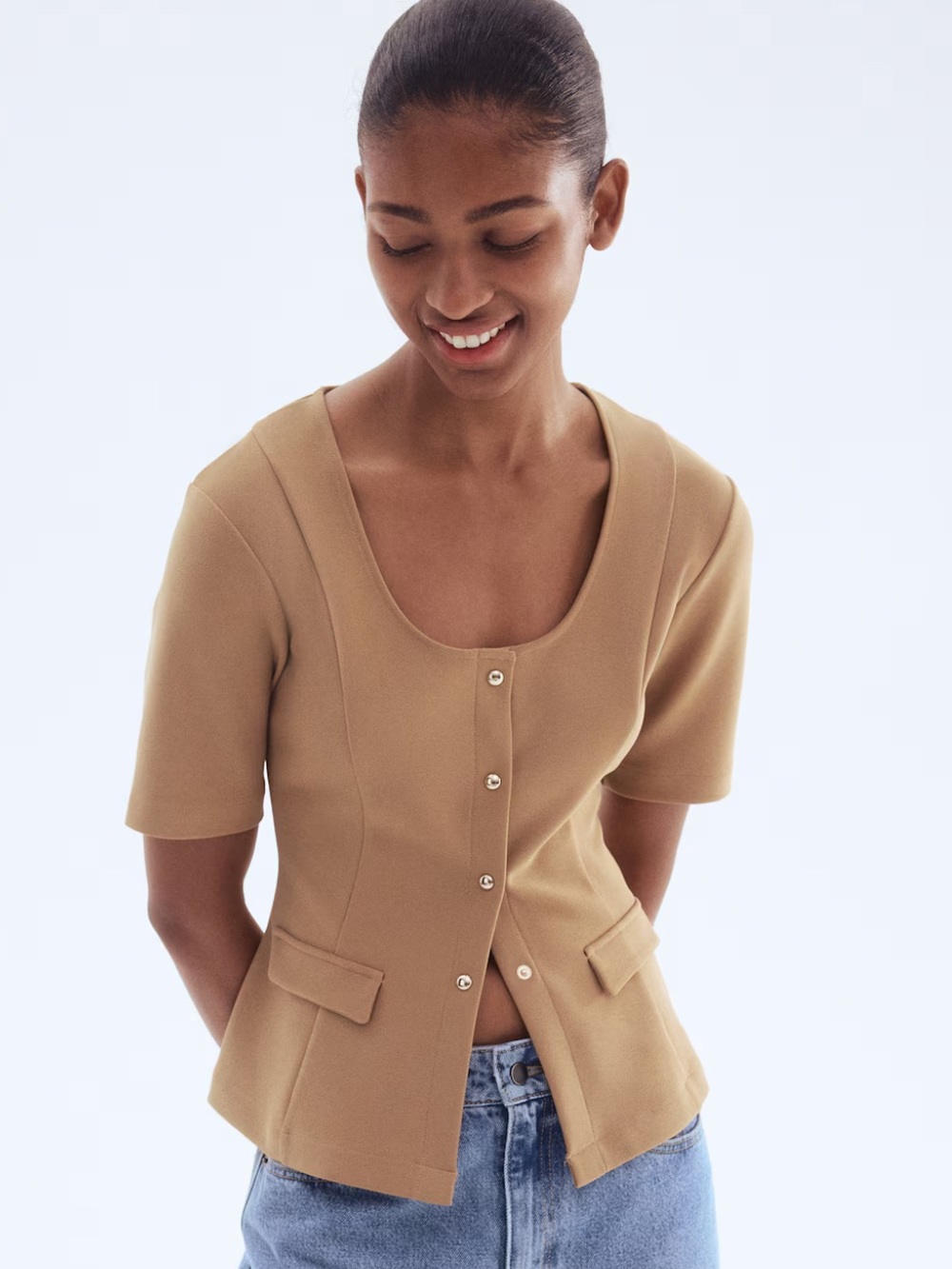 H&M XS Camel Short Sleeve Top